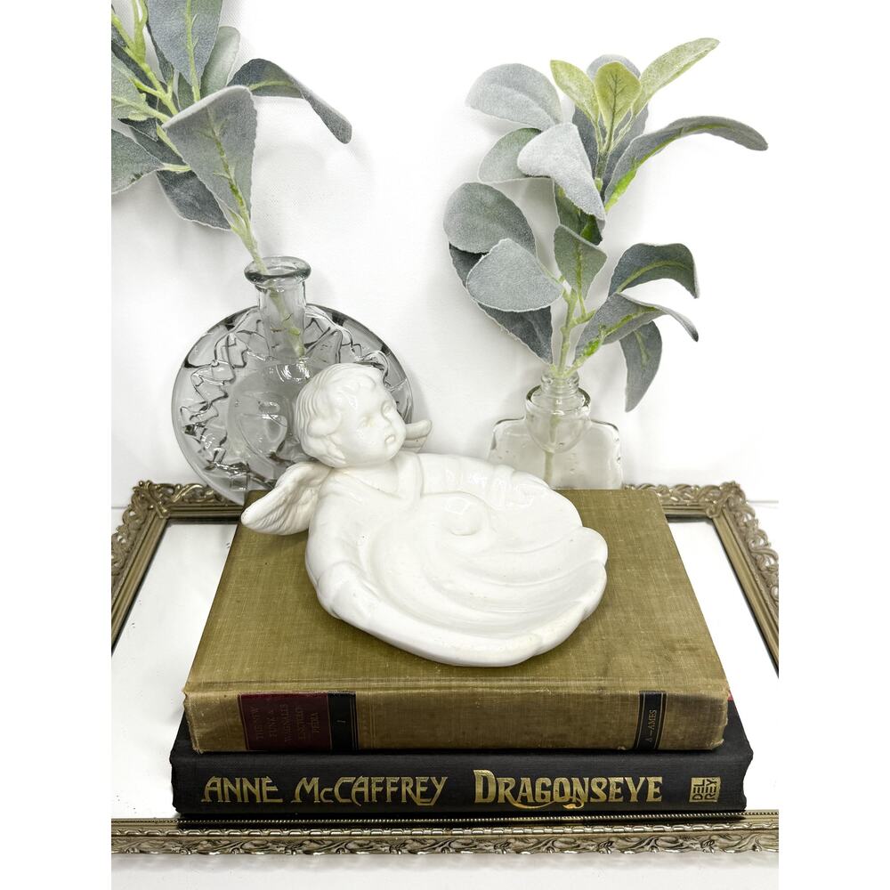 Vintage cherub ceramic dish , cherub soap dish